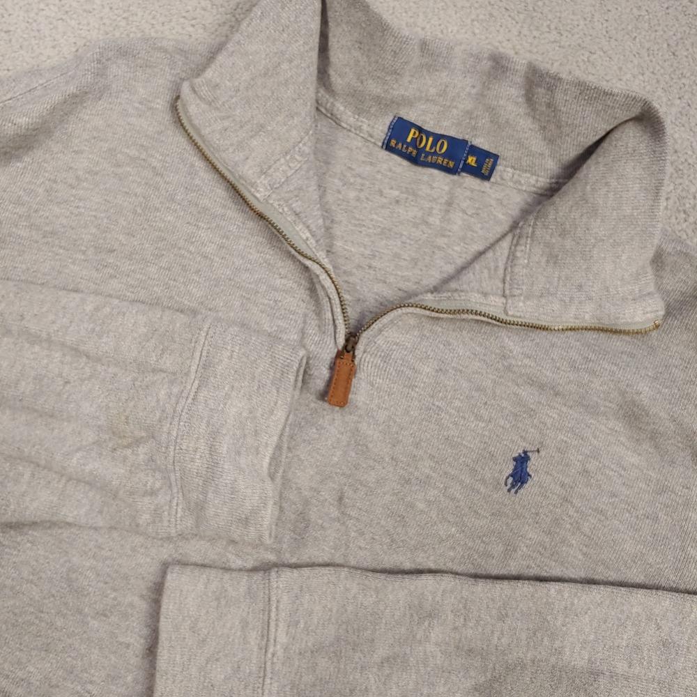 Polo Ralph Lauren Quarter Zip - Men XL Heather Grey Cotton Long Sleeve Pullover
